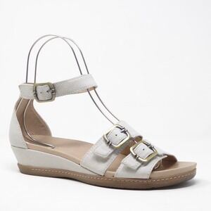Dansko Astrid Womens White Leather Ankle Strap Wedge Sandals Buckle 39EU - 8.5US